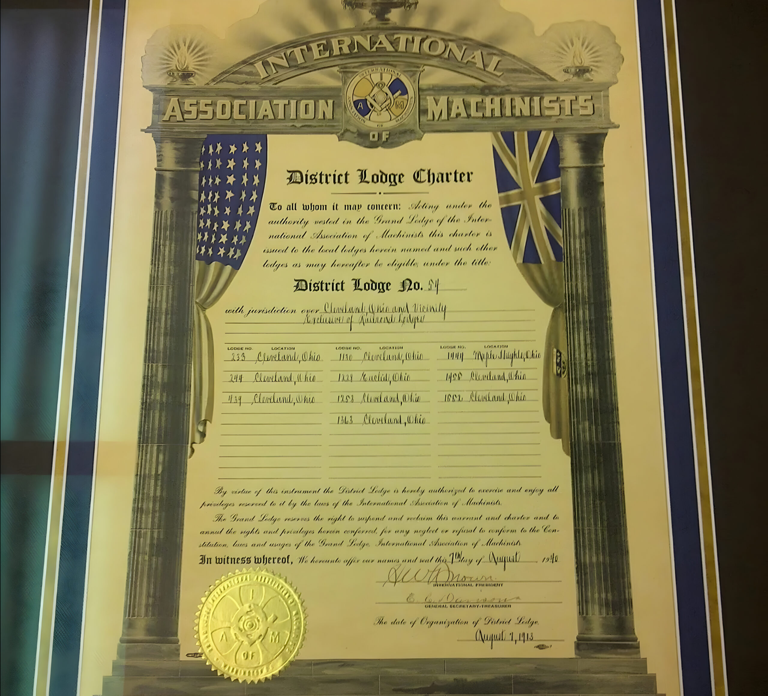 International Association of Machinists charter document