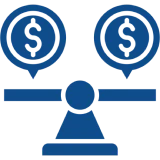 Money balance scales illustration
